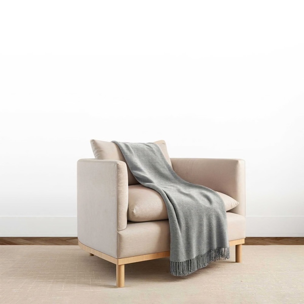 Alicia Adams‎ Alpaca Canyon Solid Throw Light Grey Fringed Blanket AH114S/12